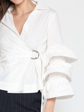 Load image into Gallery viewer, GRACIA-Ruffle Sleeve Cross Body Solid Top