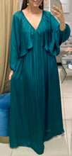 Load image into Gallery viewer, Shirred Satin Balloon Sleeve Maxi Dress