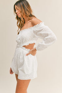 Off shoulder Eyelet Cutout Romper