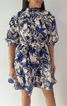 Load image into Gallery viewer, Floral Print Bubble Sleeve High Neck Dress