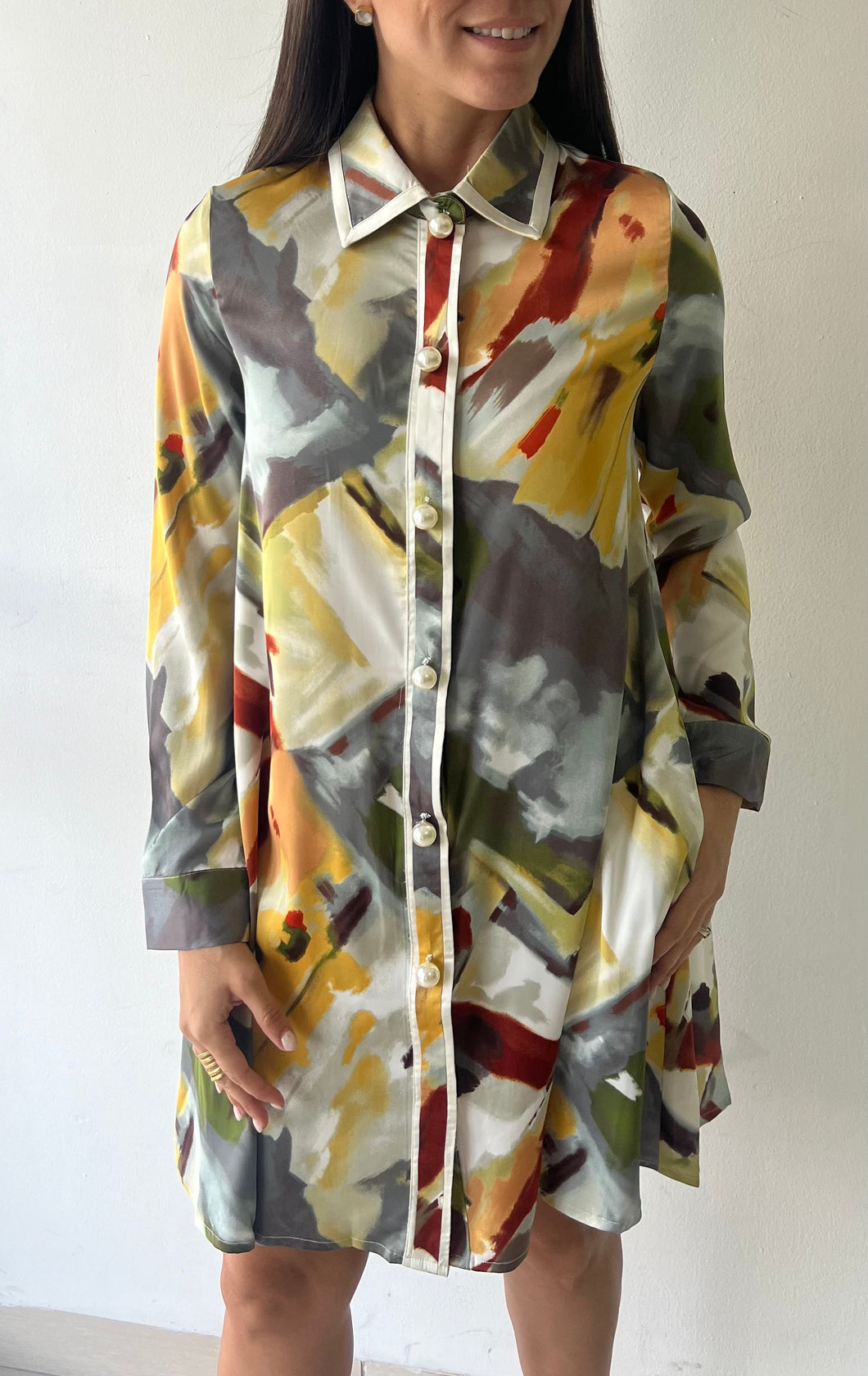 GRACIA- Fall Abstract Button Down Dress