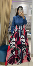 Load image into Gallery viewer, Color Block Denim Button Up Long Sleeve Dress