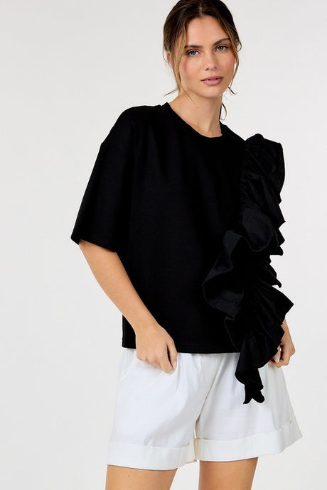 Asymmetric Ruffle T shirt