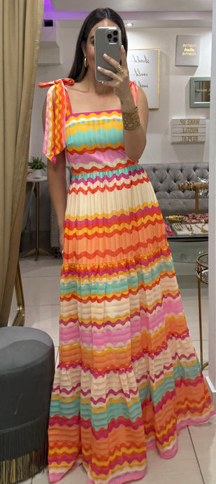 Summer Shoulder Tie Pleated Maxi Dress