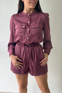 Flap Pockets Utility Satin Romper