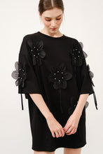 Load image into Gallery viewer, 3d Floral Applique Oversized T-shirt Mini Dress