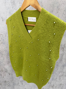 Lime Pearls Knitted Vest