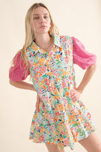 Load image into Gallery viewer, Floral Poplin Sequin Puffy Sleeves Dress