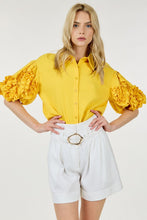 Load image into Gallery viewer, Ruffled Puff Sleeve Button Down Blouse