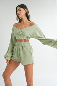 Off Shoulder Sweater Matching Short Set