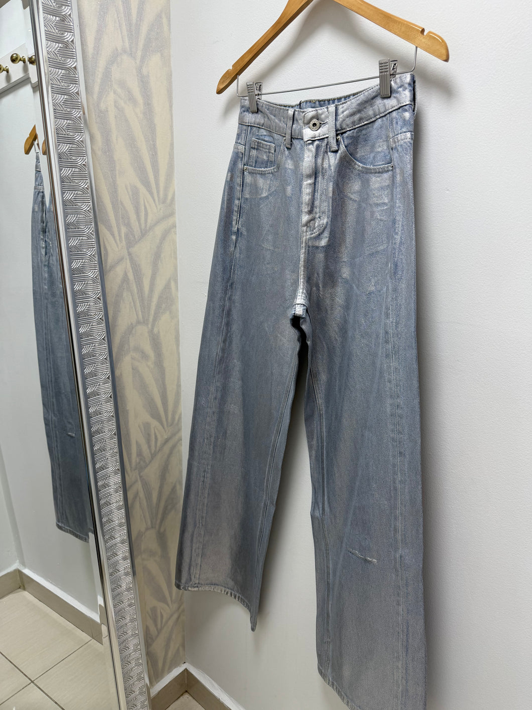 Metallic Wide Leg Jeans