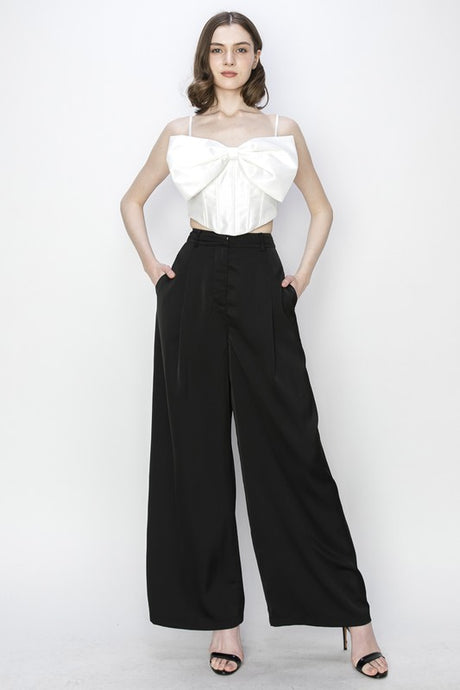 High waist Satin Stretch Wide Leg Pants