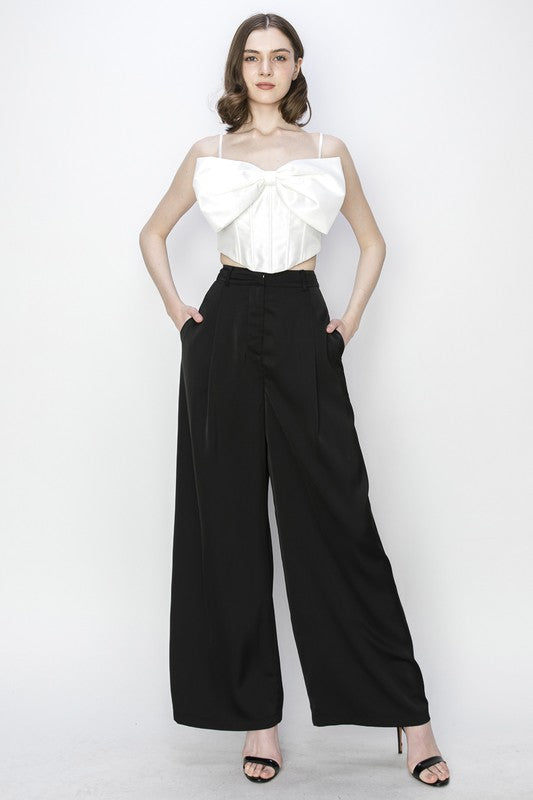 High waist Satin Stretch Wide Leg Pants