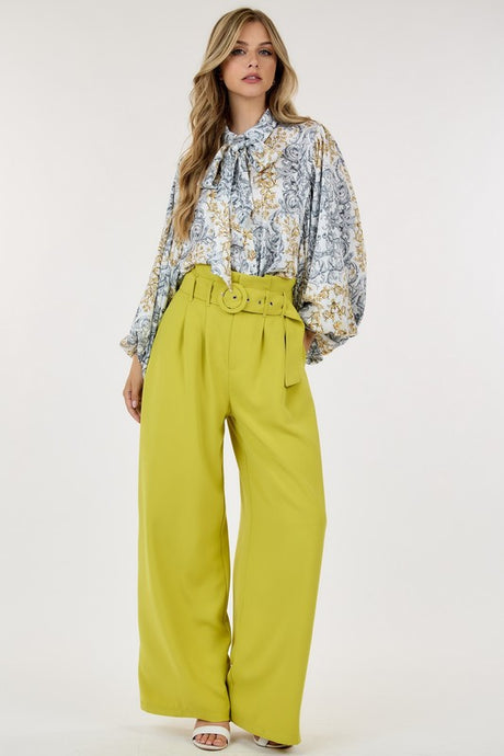 High Waist Belted Wide Leg Pants