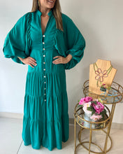 Load image into Gallery viewer, Draped flowy maxi dress with balloon long sleeves