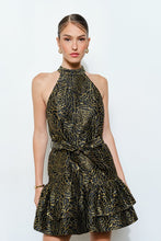 Load image into Gallery viewer, Metallic Floral Halter Tiered Mini Dress