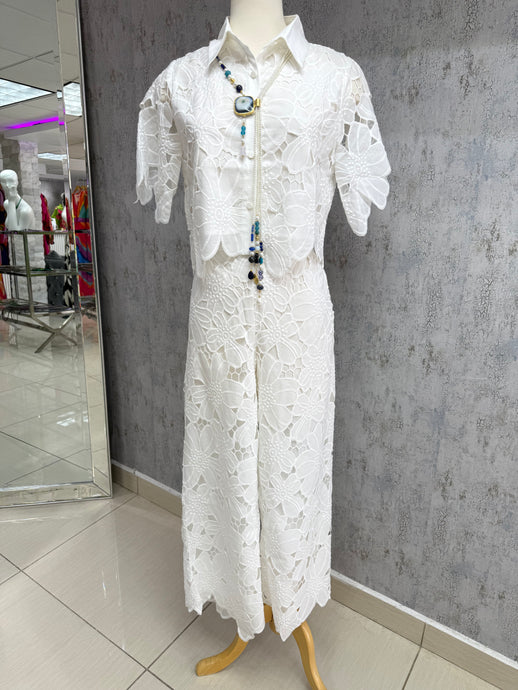 GRACIA-Cut Out Floral Top & Pant Set