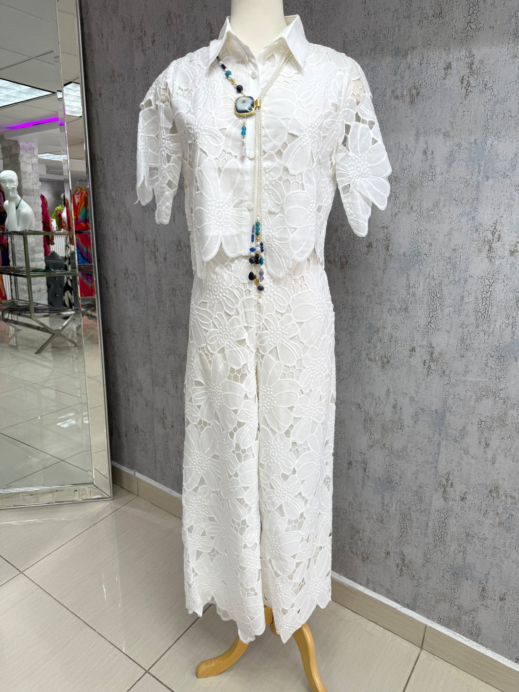 GRACIA-Cut Out Floral Top & Pant Set
