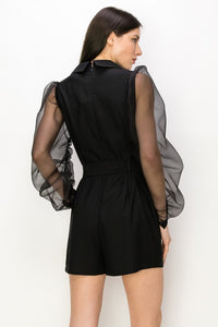 Organza Bubble Sleeves Blazer Romper