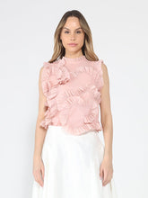 Load image into Gallery viewer, GRACIA-Sleeveless Sheer Top with Ruffled Appliques