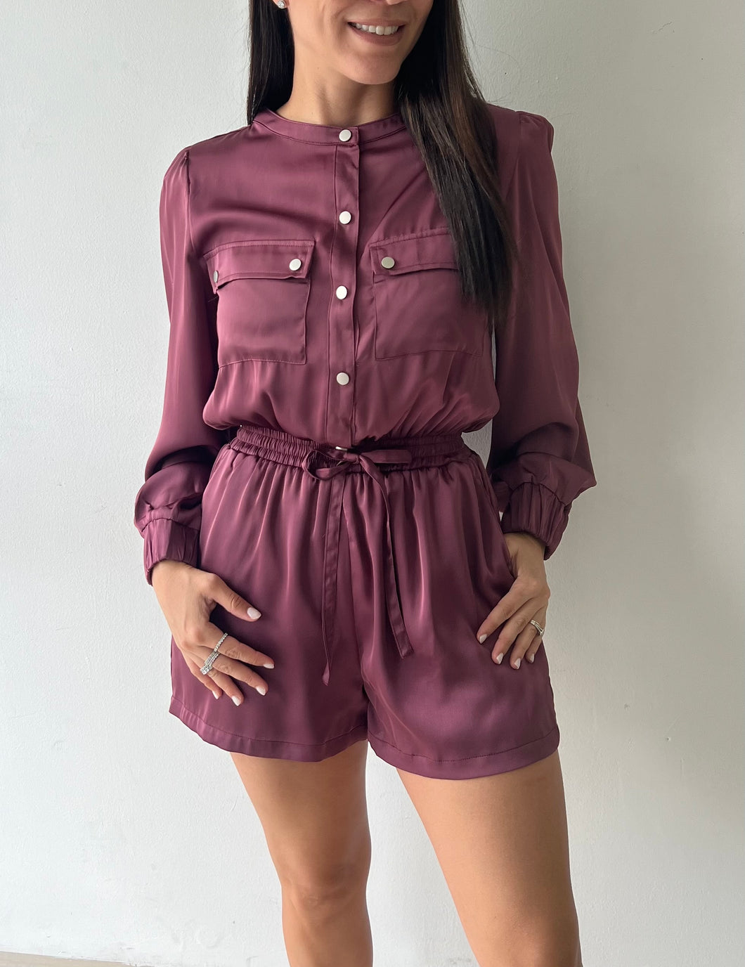 Flap Pockets Utility Satin Romper