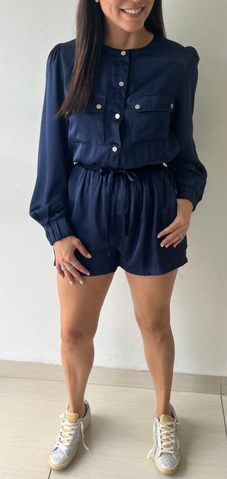 Flap Pockets Utility Satin Romper