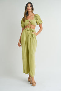 Puff Sleeves Cut Out Linen Set