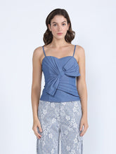 Load image into Gallery viewer, GRACIA- Twisted Bow Denim Top