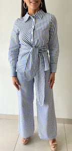 GRACIA- Pin Stripe Knotted Blouse Set