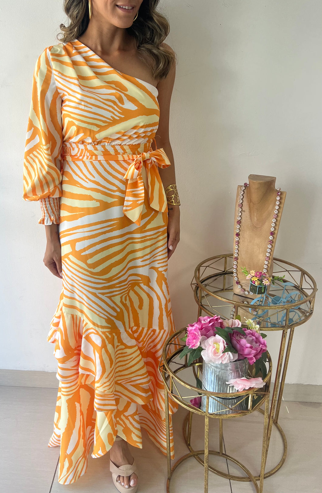 One Shoulder Printed Maxi Dress