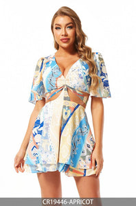 V Neck Printed Romper