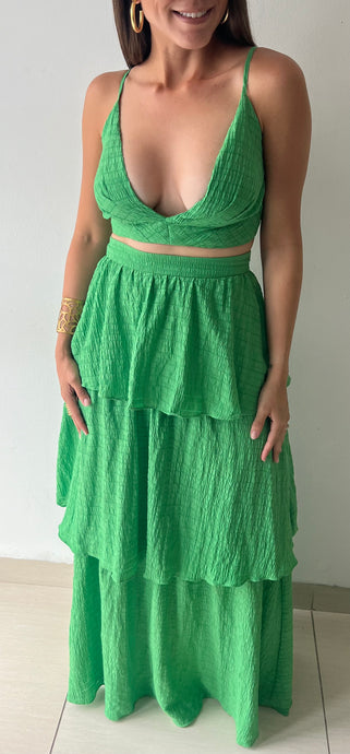 High Waist Layered Maxi and Crop Top Set