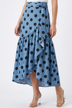 Load image into Gallery viewer, Denim Polka Dot Wrap Around Skirt