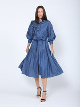 Load image into Gallery viewer, GRACIA-Down Belted Quarter Sleeve Denim Dress