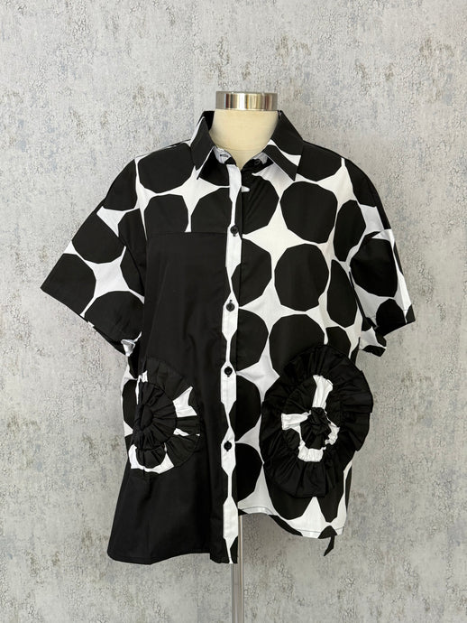 Color Block Asymmetric Button Down Top