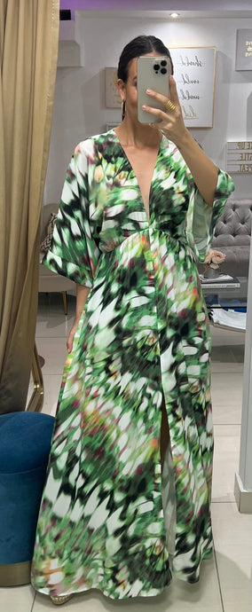 Digital Floral Kimono Maxi Dress