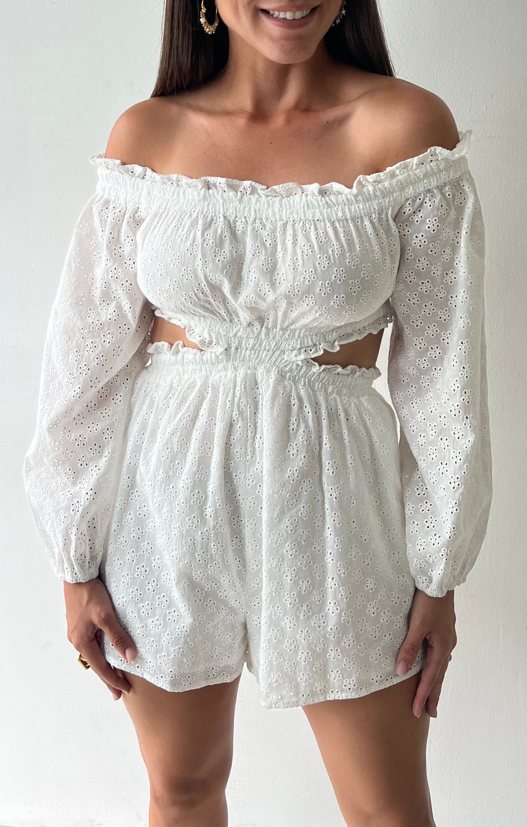 Off shoulder Eyelet Cutout Romper