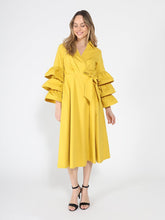 Load image into Gallery viewer, GRACIA-Wrapped design layered sleeve midi dress