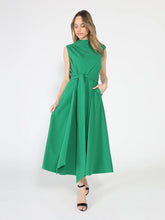 Load image into Gallery viewer, GRACIA-Solid Color Front Tie Belt Mock Neck Dress