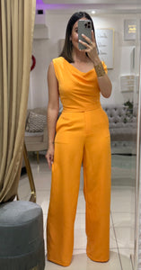 Tangerine Asymmetric Sleeve Top-SET