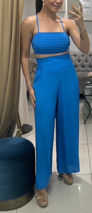 Pleated Crop Top and Matching Pant Set