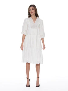 GRACIA-Deep V-Neck Cotton Smocked Dress