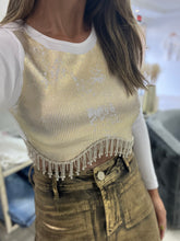 Load image into Gallery viewer, Metallic Crop Top with Rhinestones Fringes