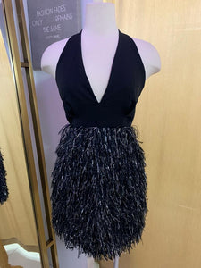 Halter metallic fur skirt mini dress