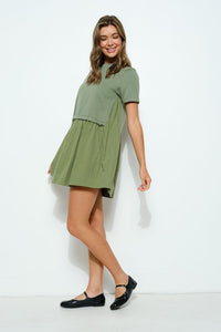 Baby Doll Contrast Dress with Drawstring in Waist