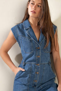 Button Down Denim Jumpsuit