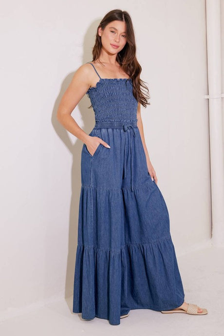 Smocked Top Drenim Jumpsuit
