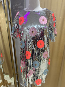 Sequin multi Flower T Shirt Mini Dress