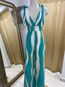 Abstract Waves Shoulder ties Jumpsuit