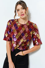 Load image into Gallery viewer, Sequin Diamond Pattern Crop Top